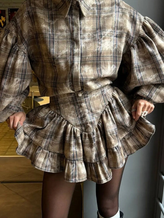 Lantern Sleeve Shirt and Ruffled Skirt Set — Livostyle