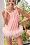 Blush Pink French Terry Top with Faux Feather Detail & Back Tie — Livostyle