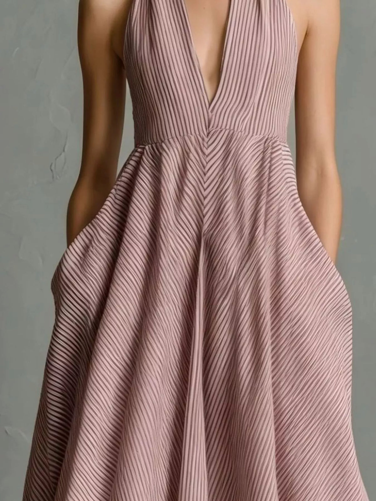 Striped Halter Neck Maxi Dress with Pockets – Plus Size – photo 7