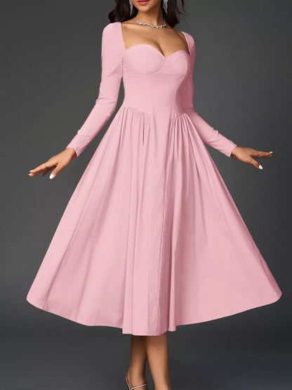 Sweetheart Neckline Long Sleeve A-Line Midi Dress – photo 22