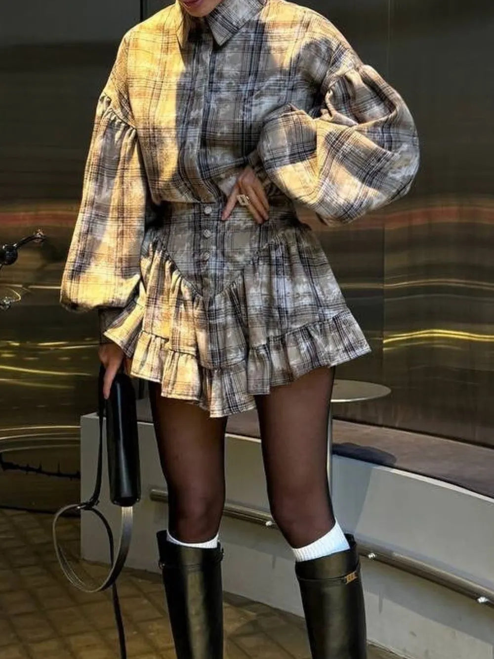 Lantern Sleeve Shirt and Ruffled Skirt Set styling — Livostyle