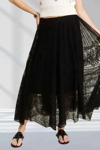 Elastic Waist Raw Hem Lace Maxi Skirt — Livostyle