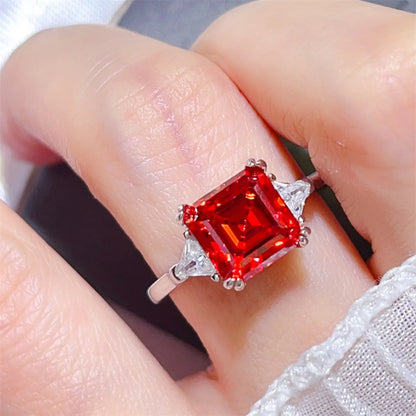3 Carat Moissanite 925 Sterling Silver Ring — Square Red — Livostyle