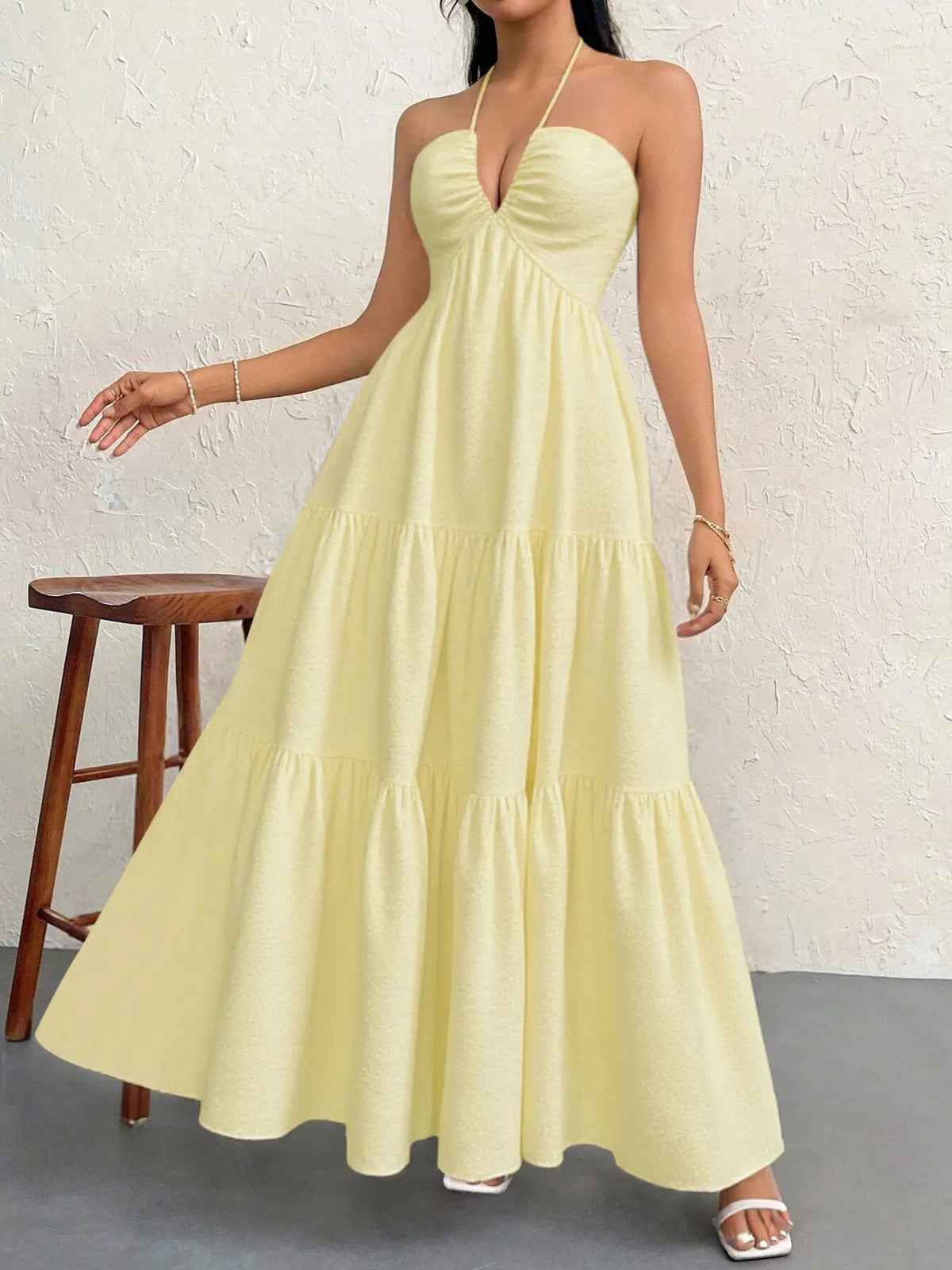 Halter Neck Tiered Maxi Dress with Bow – photo 7