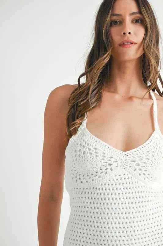MABLE Crochet Crisscross Spaghetti Strap Mini Dress