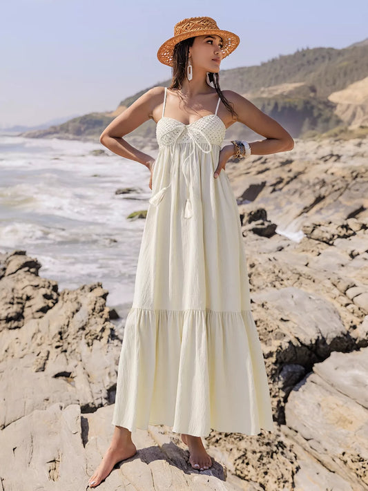 Sweetheart Neck Spaghetti Strap Dress in Beige