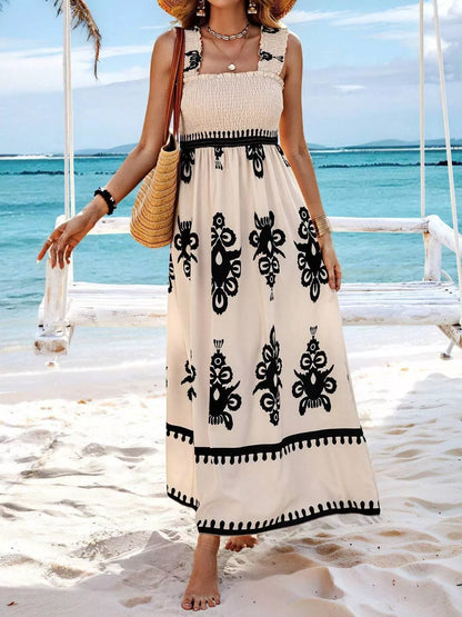 Smocked Printed Square Neck Ruffle Maxi Dress – photo 14