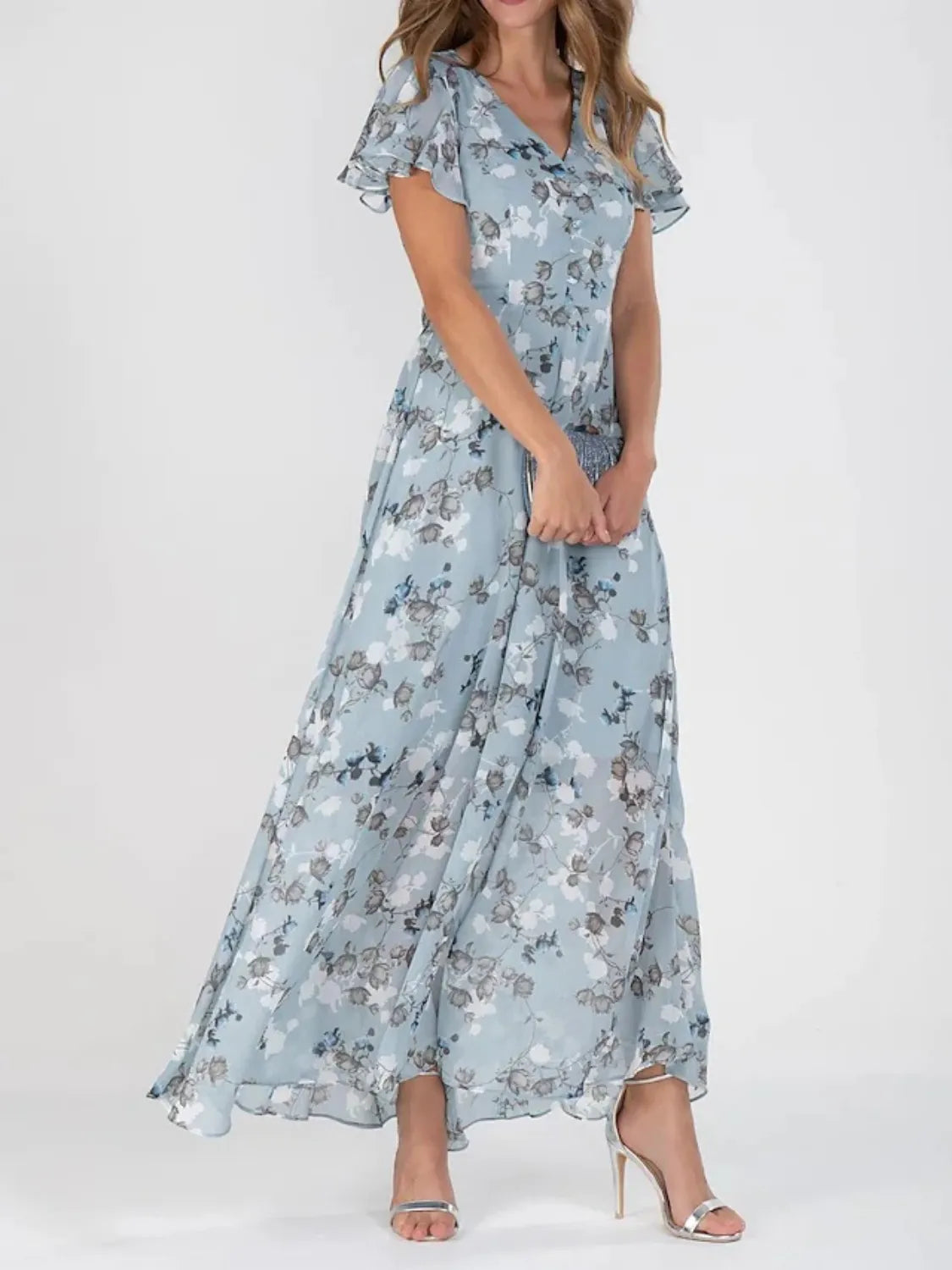 Floral V-Neck Flutter Sleeve Maxi Dress – photo 2