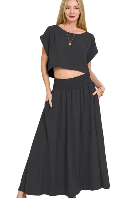 Heavy Woven Span Crop Tee & Skirt Set — Livostyle