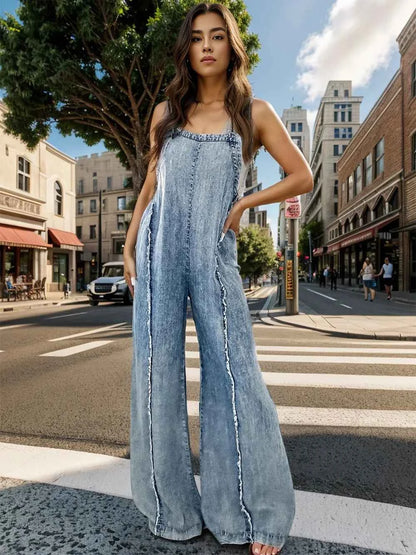 Adjustable Strap Wide Leg Denim Overalls — Livostyle