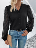 Mesh V-Neck Button Front Blouse — Livostyle