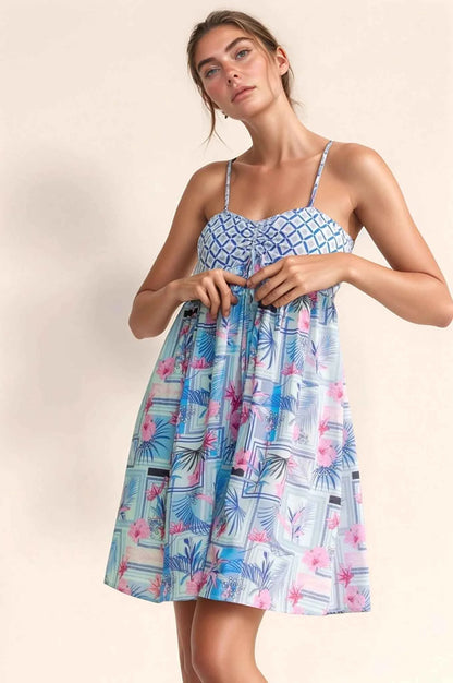 Tropical Floral Geo Print Tie Back Tube Top Romper — Livostyle
