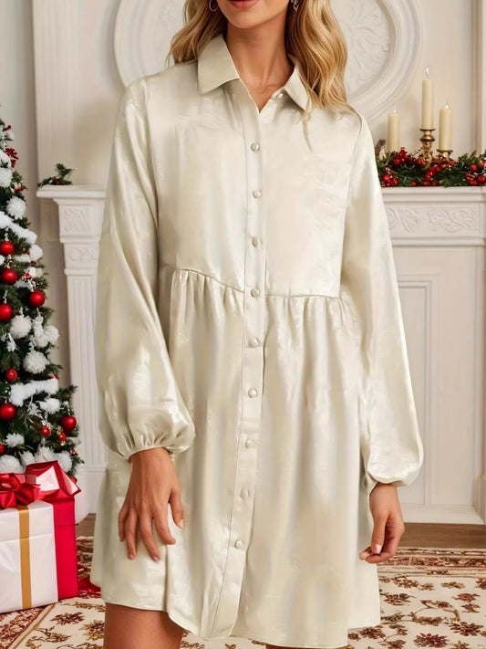 Satin Button-Down Shirt Dress