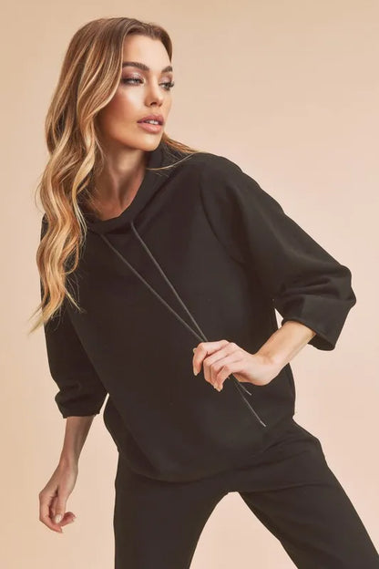 Versatile Lightweight Mock Neck Sweatshirt with Drawstring — Livostyle