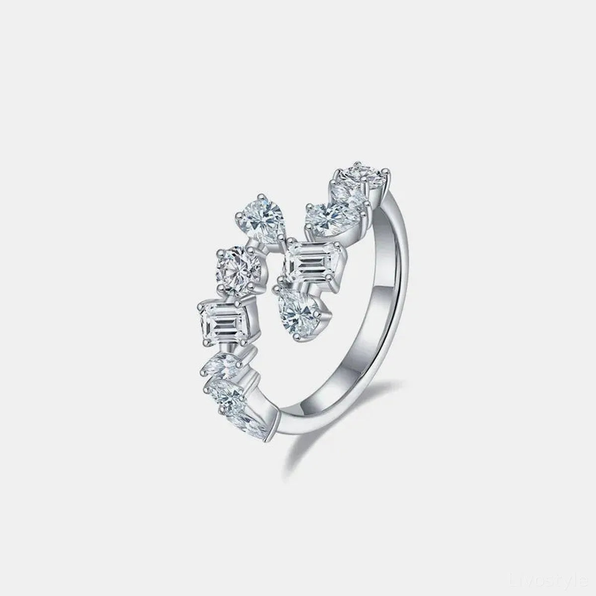 2.6 Carat Moissanite 925 Sterling Silver Bypass Ring — square view — Livostyle
