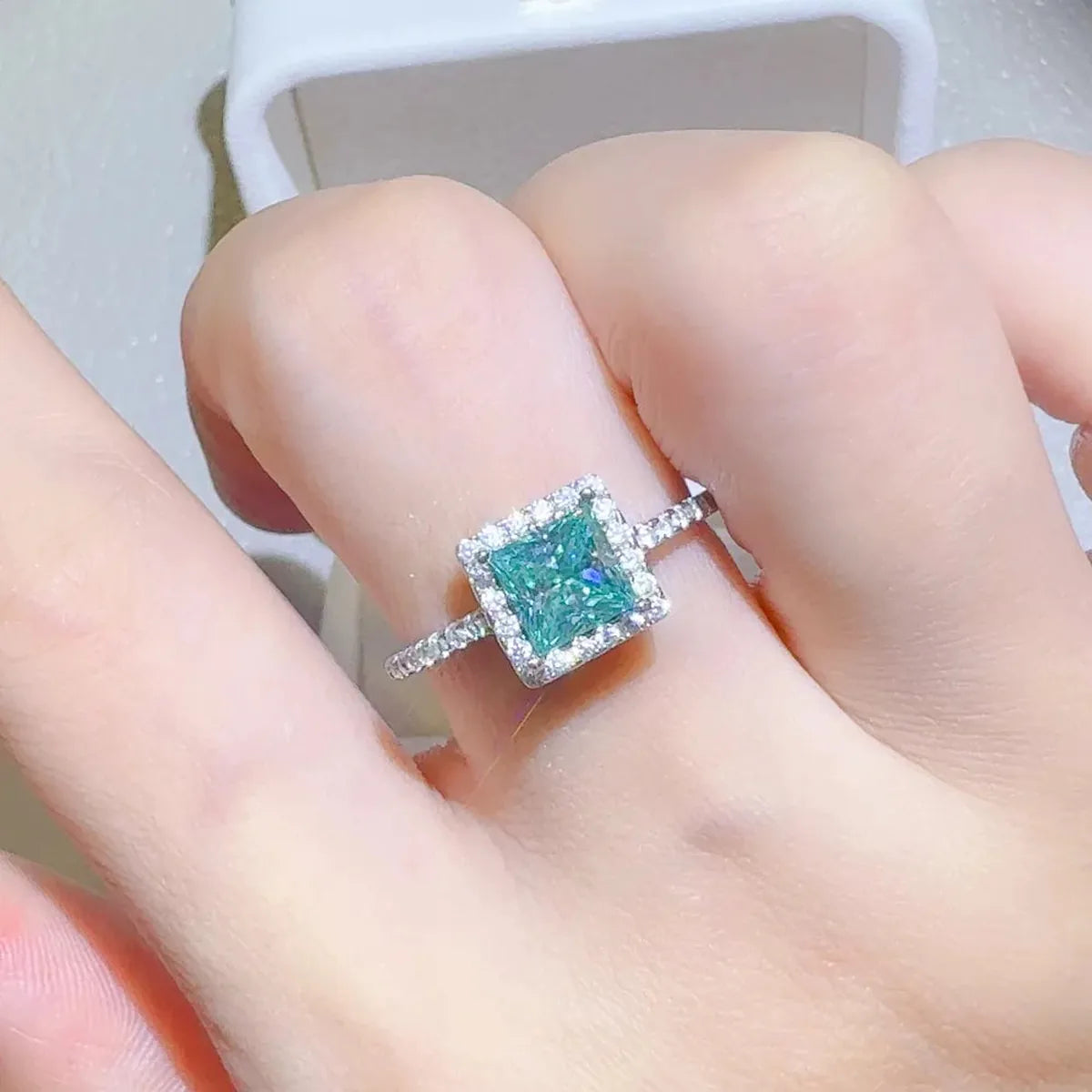 2 Carat 925 Sterling Silver Moissanite Square Shape Ring — square view — Livostyle