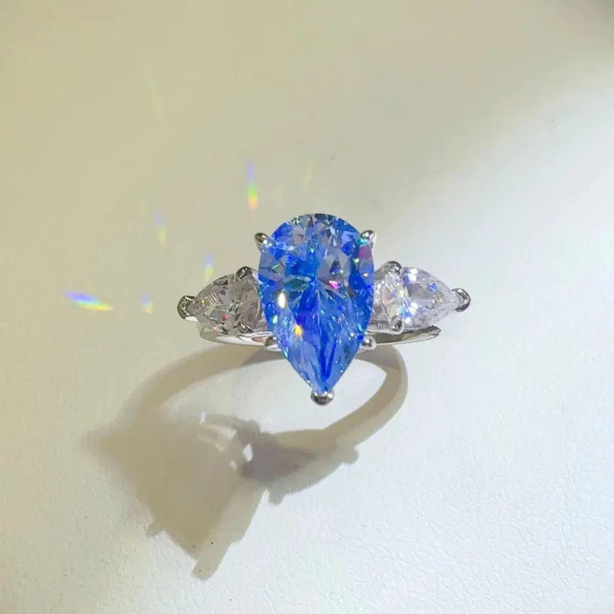 2 Carat 925 Sterling Silver Moissanite Teardrop Shape Ring — square view — Livostyle
