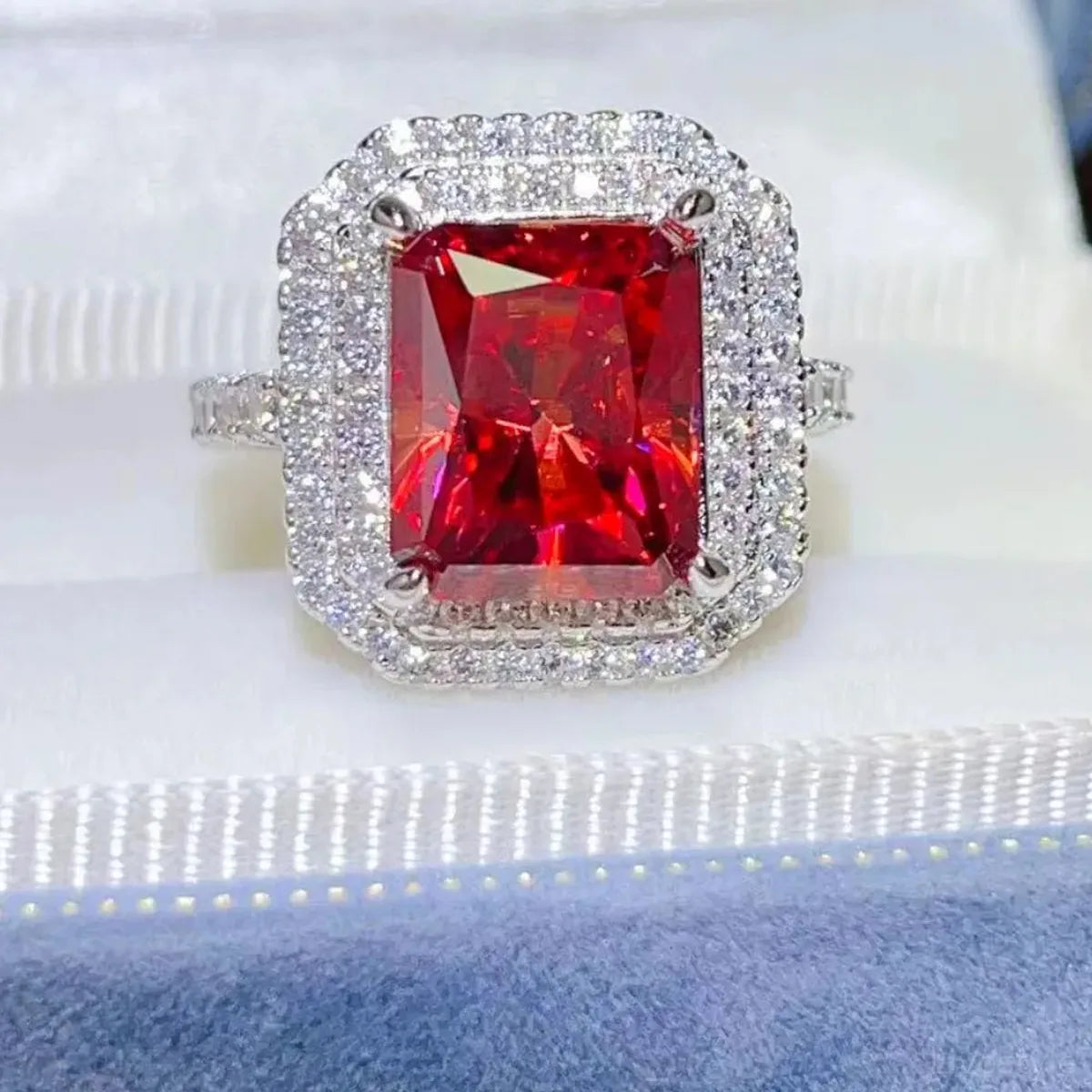 2 Carat Moissanite 925 Sterling Silver Ring — Red Cocktail H — square view — Livostyle