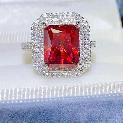 2 Carat Moissanite 925 Sterling Silver Ring — Red Cocktail H — square view — Livostyle