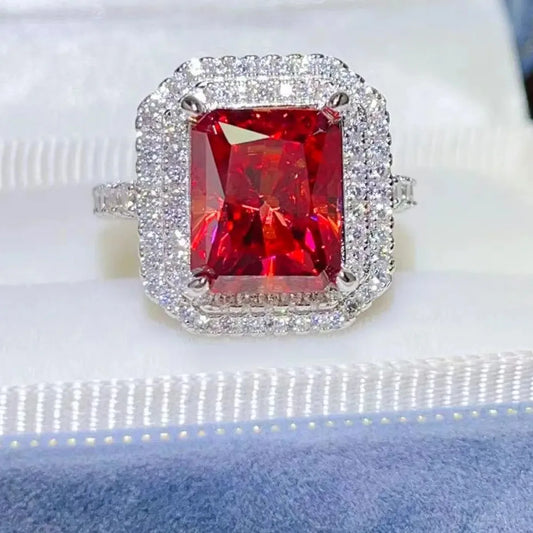 2 Carat Moissanite 925 Sterling Silver Ring — Red Cocktail H — square view — Livostyle
