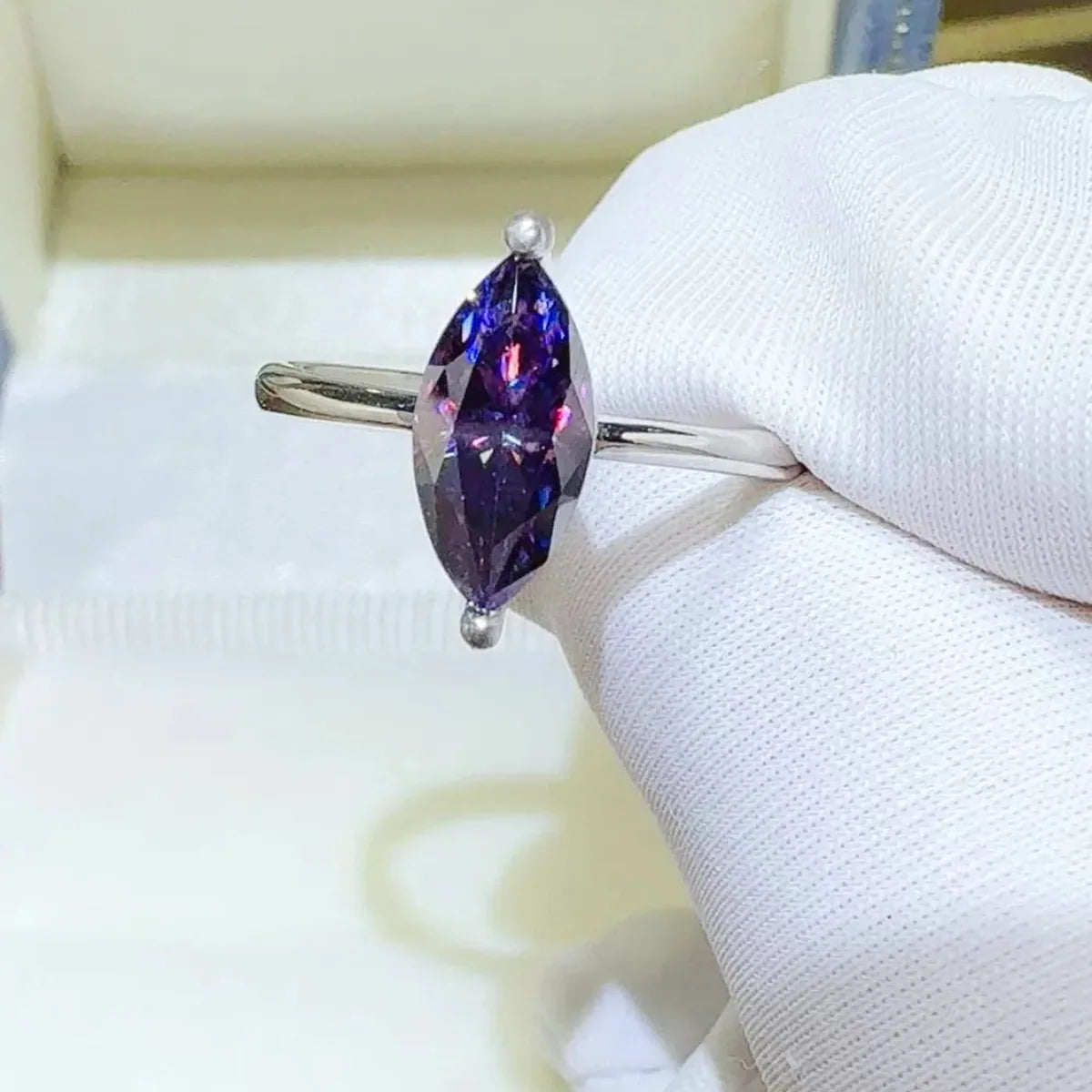 2 Carat Moissanite 925 Sterling Silver Ring — Marquise Purpl — square view — Livostyle