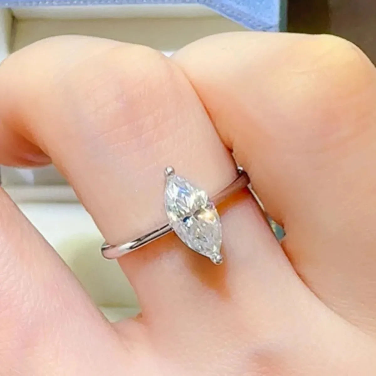 2 Carat Moissanite 925 Sterling Silver Ring — Marquise Minim — square view — Livostyle