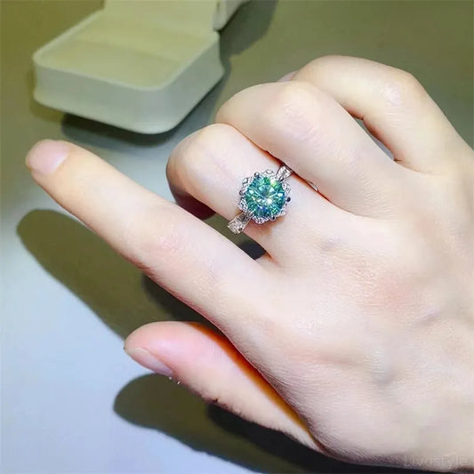 2 Carat Moissanite 925 Sterling Silver Ring — Teal Halo — square view — Livostyle