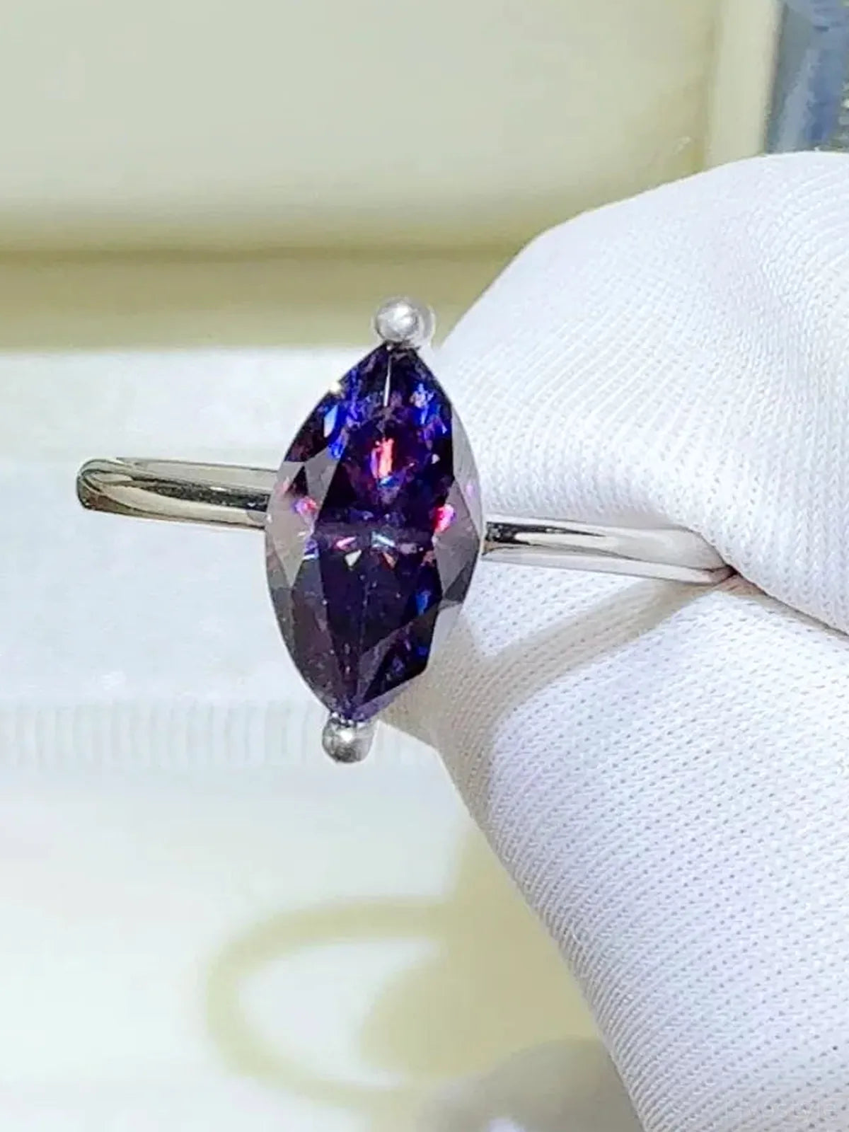 2 Carat Moissanite 925 Sterling Silver Ring — Marquise Purpl — detail view — Livostyle