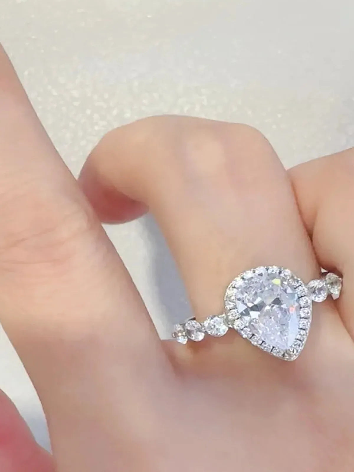2 Carat Moissanite 925 Sterling Silver Ring — Pear-Shape Hal — detail view — Livostyle