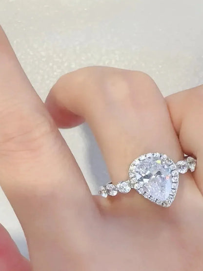 2 Carat Moissanite 925 Sterling Silver Ring — Pear-Shape Hal — detail view — Livostyle
