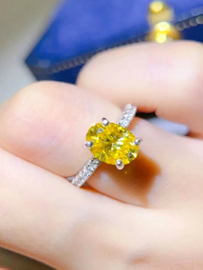 2 Carat Moissanite 925 Sterling Silver Ring — Oval-Cut Yello — detail view — Livostyle