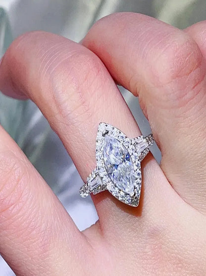 2 Carat Moissanite 925 Sterling Silver Ring — Marquise Halo — detail view — Livostyle