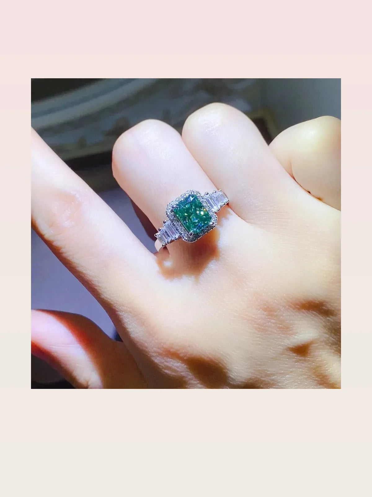 2 Carat Moissanite 925 Sterling Silver Ring — Emerald-Cut Gr — styled showcase — Livostyle
