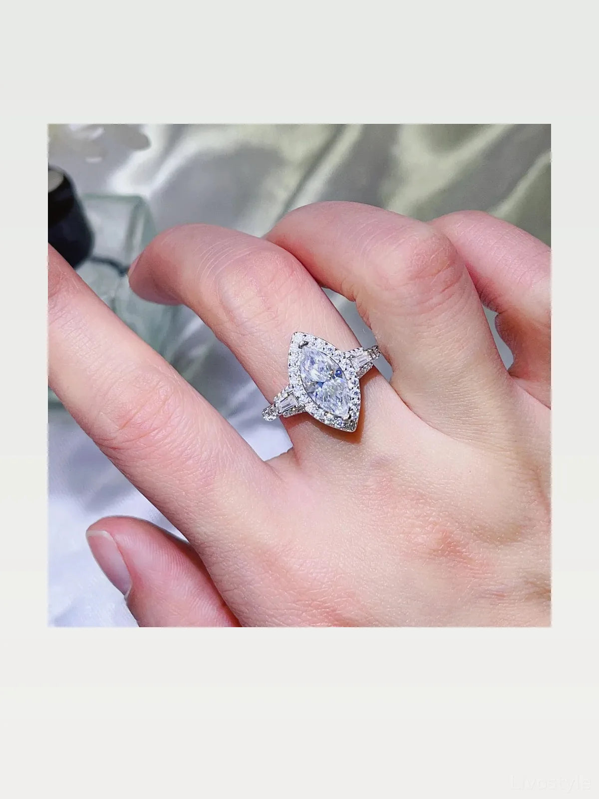 2 Carat Moissanite 925 Sterling Silver Ring — Marquise Halo — styled showcase — Livostyle