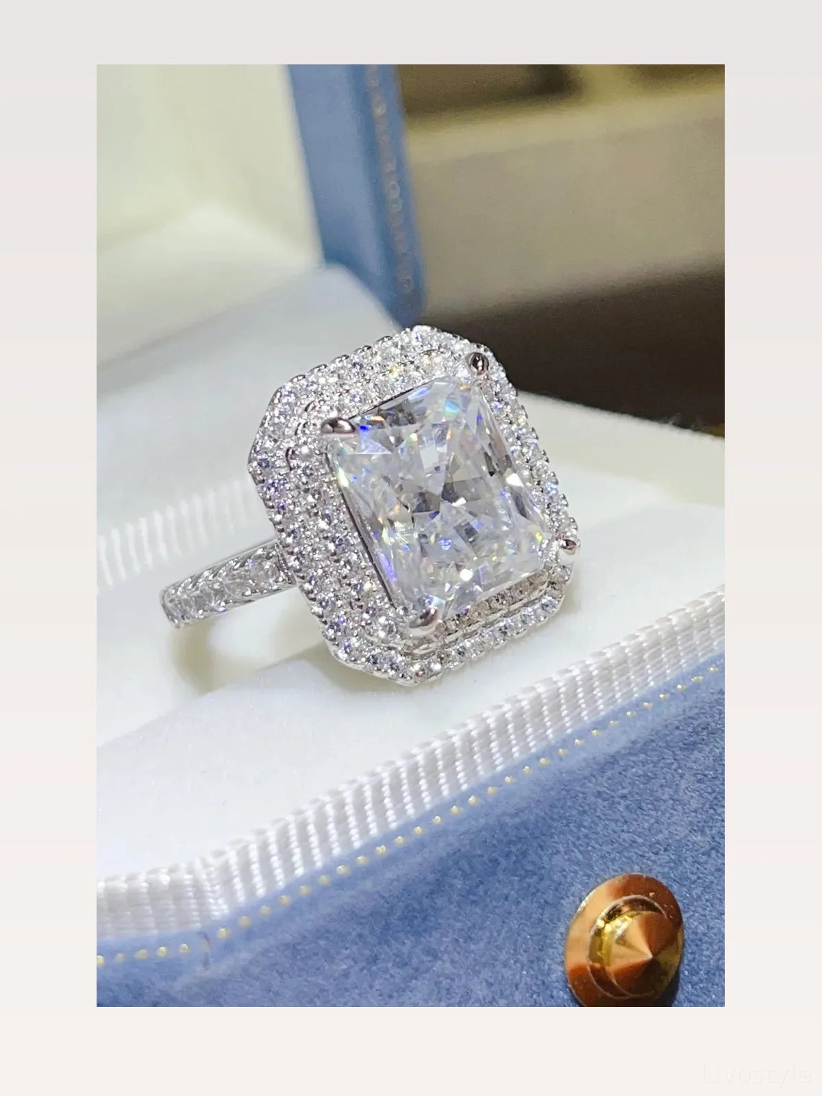 2 Carat Moissanite 925 Sterling Silver Ring — Rectangle-Cut  — styled showcase — Livostyle