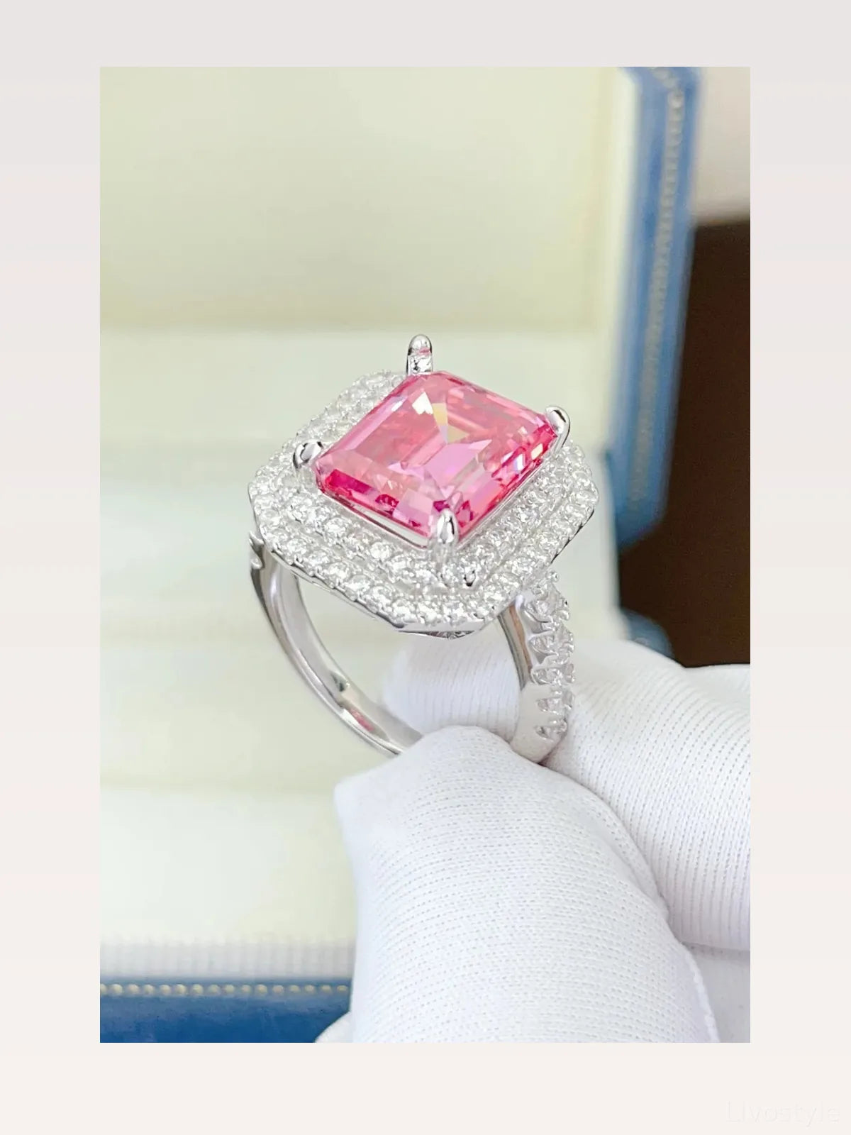 2 Carat Moissanite 925 Sterling Silver Ring — Square-Cut Pin — styled showcase — Livostyle