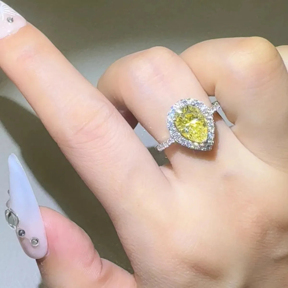 2 Carat Moissanite 925 Sterling Silver Teardrop Shape Ring — square view — Livostyle