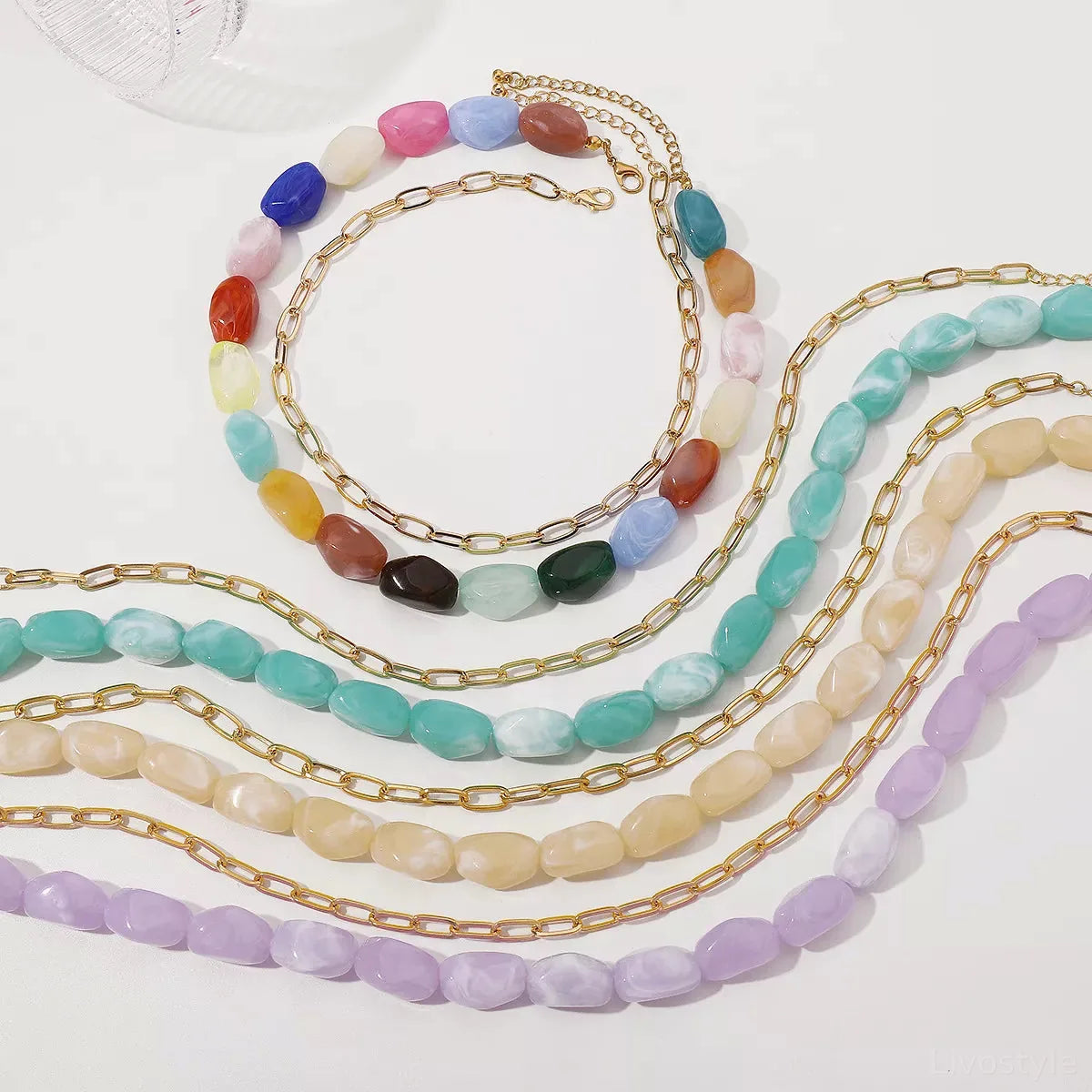 2 Piece Colorful Beaded Chain Necklace — square view — Livostyle