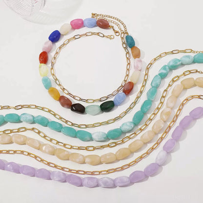 2 Piece Colorful Beaded Chain Necklace — square view — Livostyle