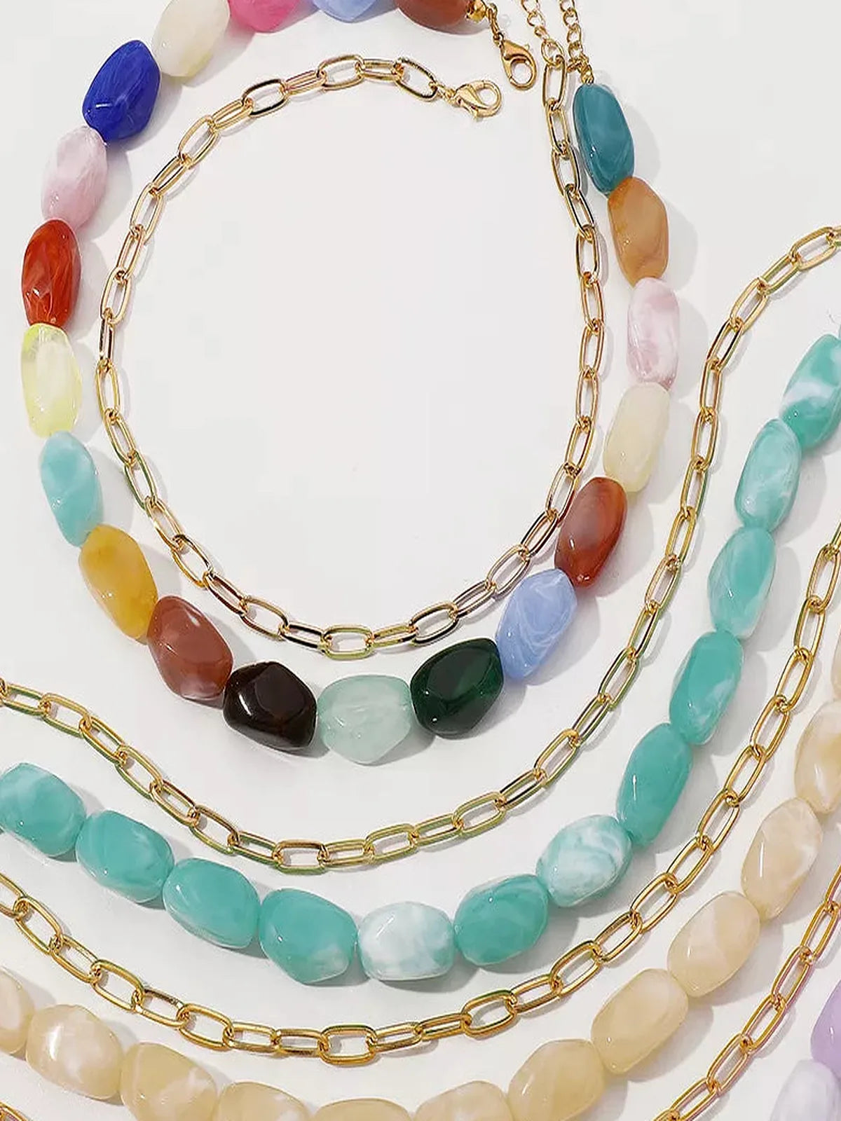 2 Piece Colorful Beaded Chain Necklace — detail view — Livostyle