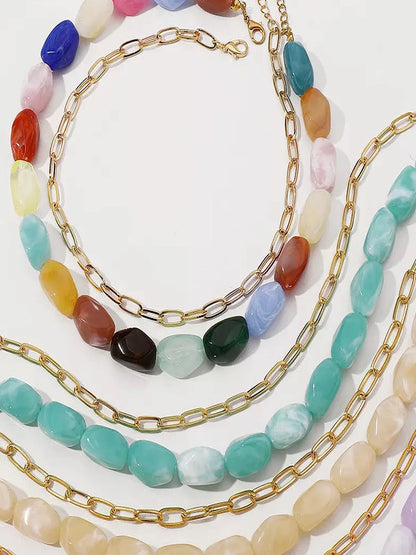 2 Piece Colorful Beaded Chain Necklace — detail view — Livostyle