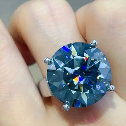 20 Carat Moissanite 925 Sterling Silver Ring — Round-Cut Gra — square view — Livostyle