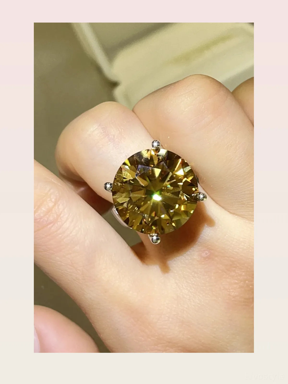 20 Carat Moissanite 925 Sterling Silver Ring — Faceted Yello — styled showcase — Livostyle