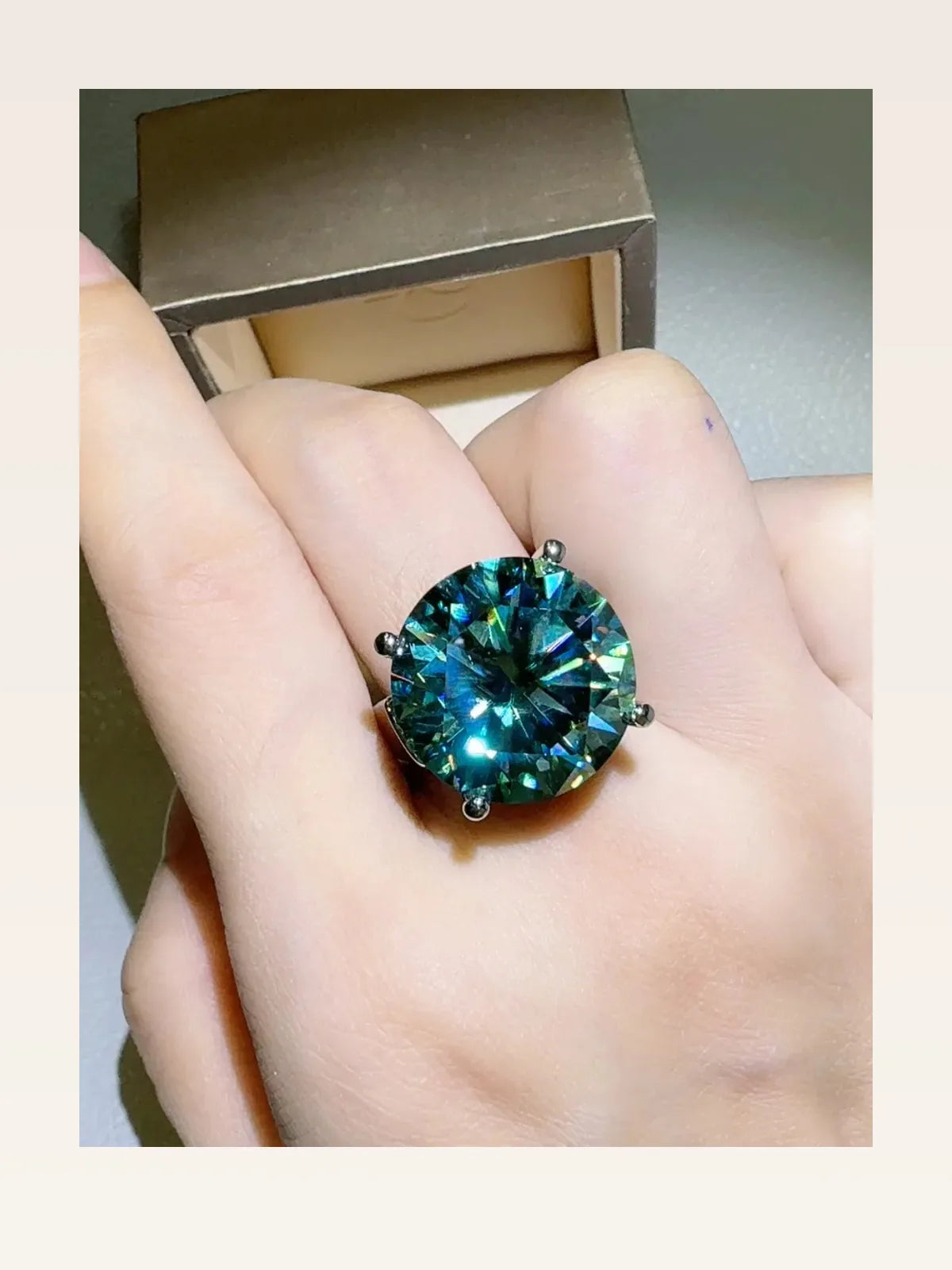 20 Carat Moissanite 925 Sterling Silver Ring — Round-Cut Tea — styled showcase — Livostyle