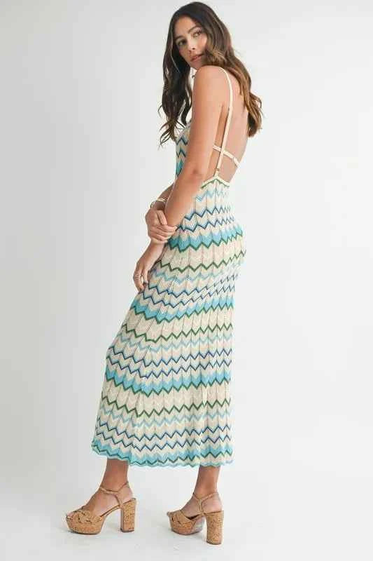 MABLE Lightweight Pointelle Chevron Knit Maxi Dress