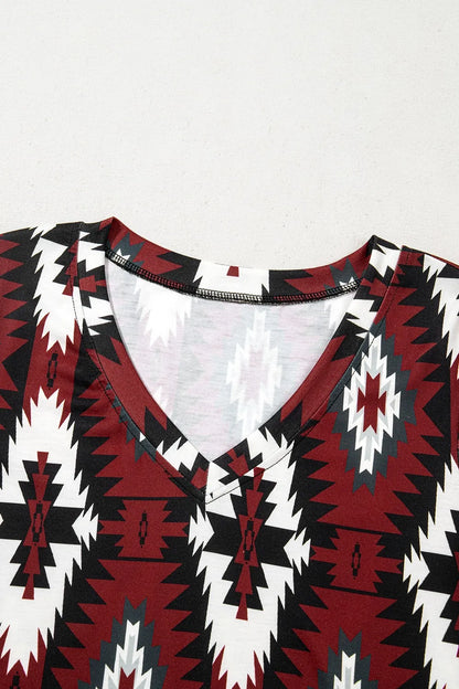Aztec Print V-Neck Midi Dress with Split Hem – photo 18
