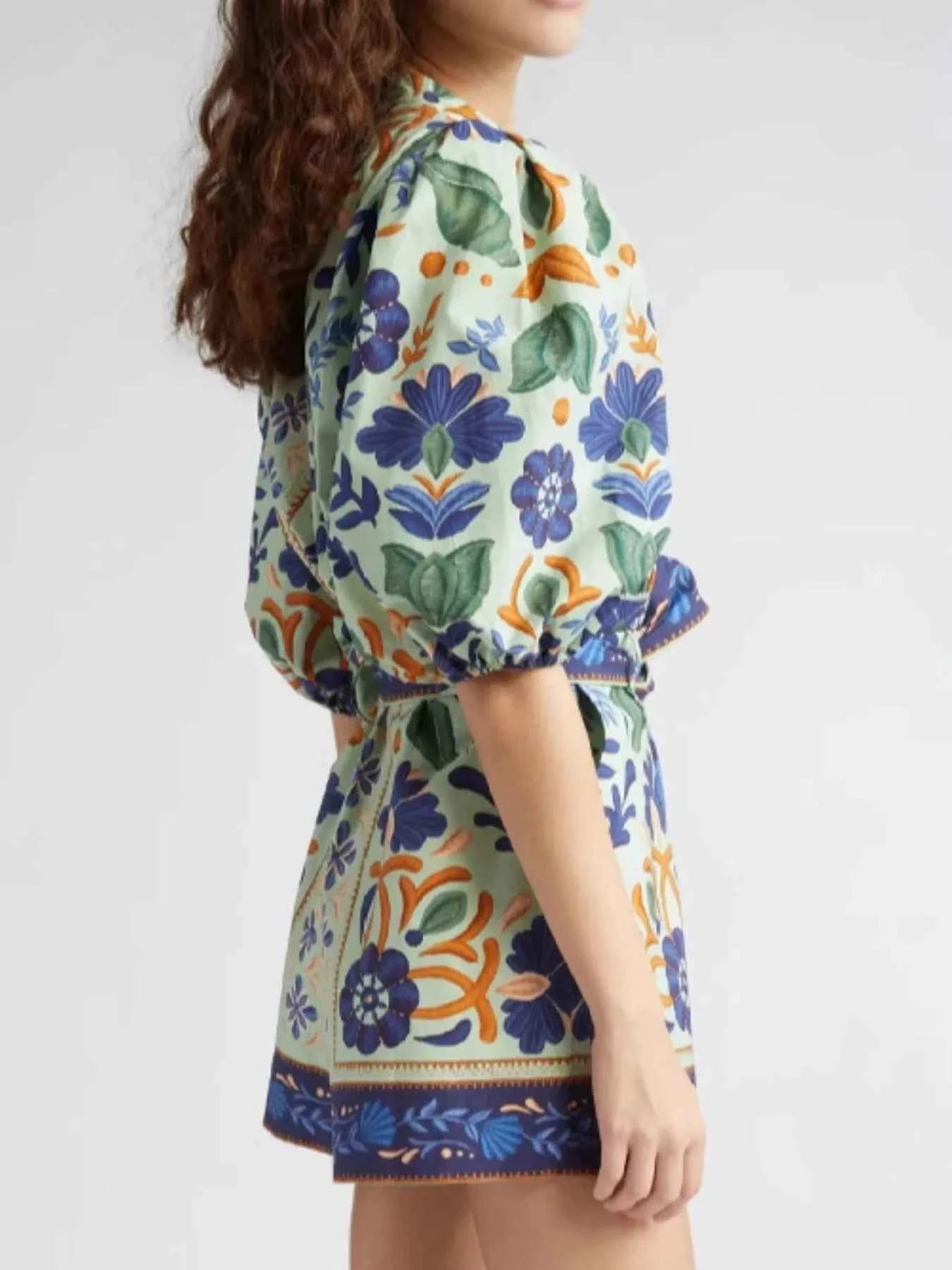 Floral Print Button Front Belted Romper