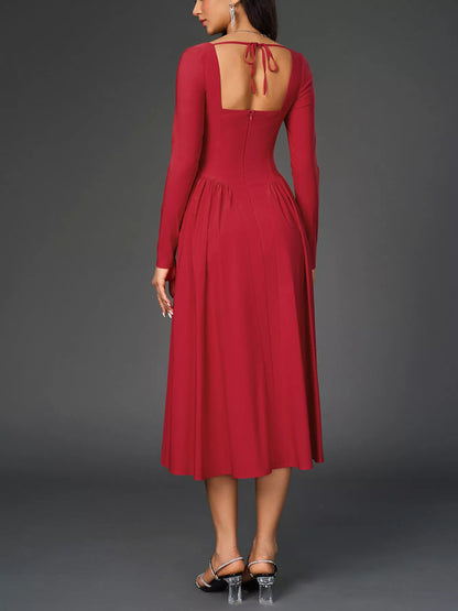 Sweetheart Neckline Long Sleeve A-Line Midi Dress – photo 6