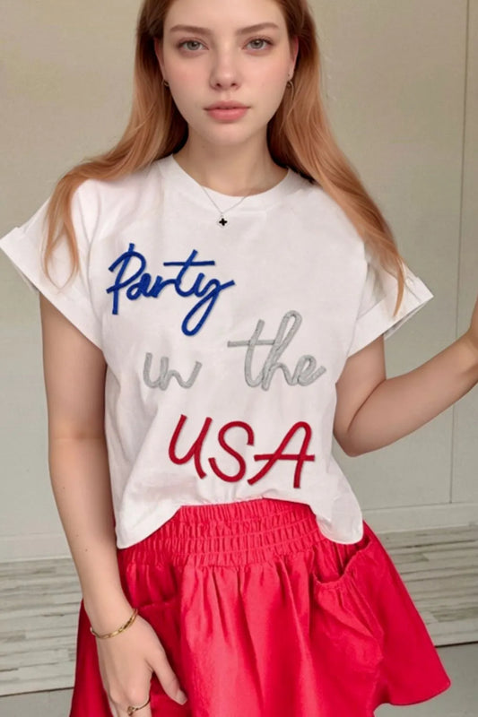 Letter Round Neck Short Sleeve T-Shirt detail — Livostyle