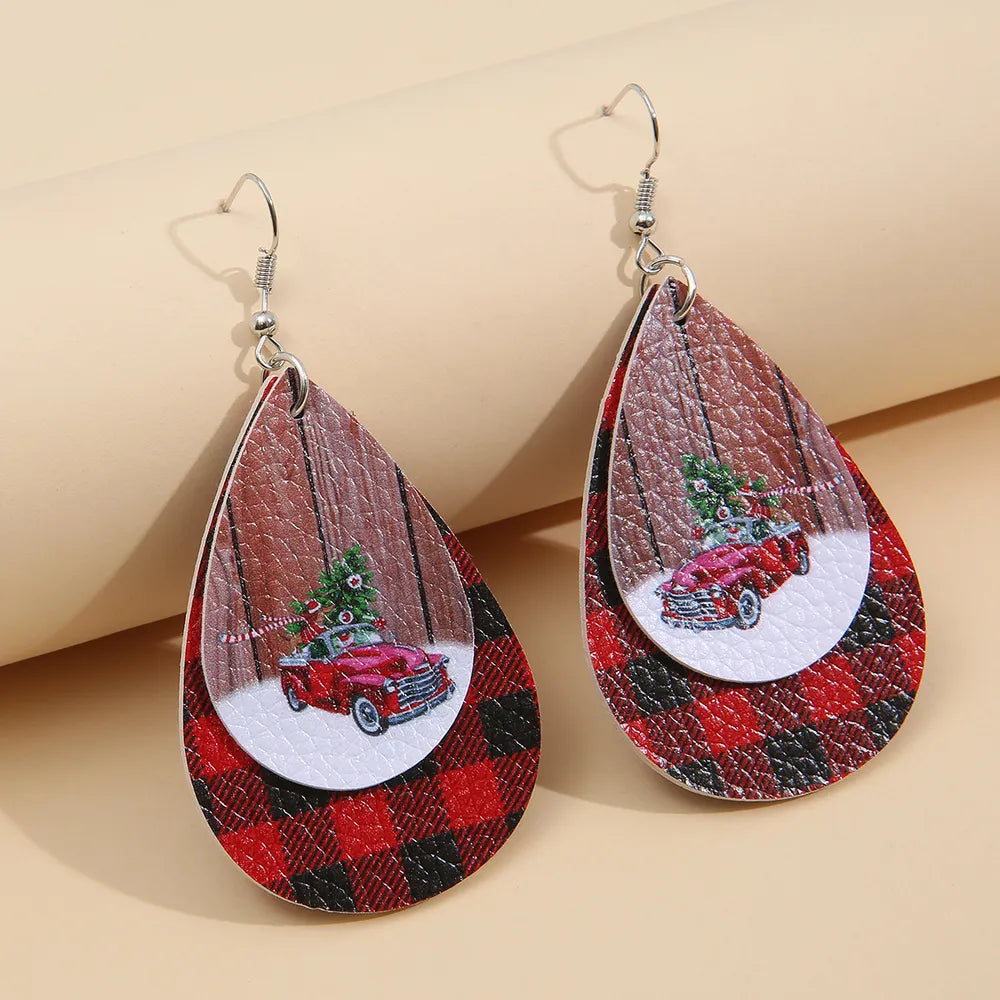 PU Leather Plaid Teardrop Earrings — Livostyle
